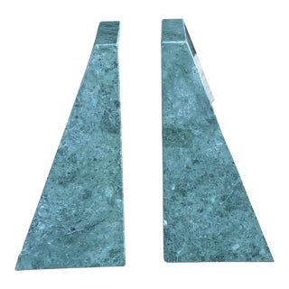 1980s Verde Green Marble Sleek Architectural Bookends - a Pair For Sale