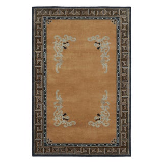 Rug & Kilim’s Chinese Art Deco Inspired Rug, Brown With Greek Key Border For Sale