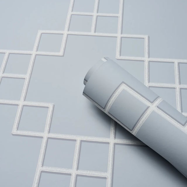 Schumacher Schumacher Georgette Trellis Wallpaper In Light Blue For Sale - Image 4 of 4