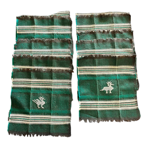 7" X 7" Vintage Set of 8 Cotton Napkins Southwestern Late 20th Century 70s Green Embroidered Woven Adobe Fall