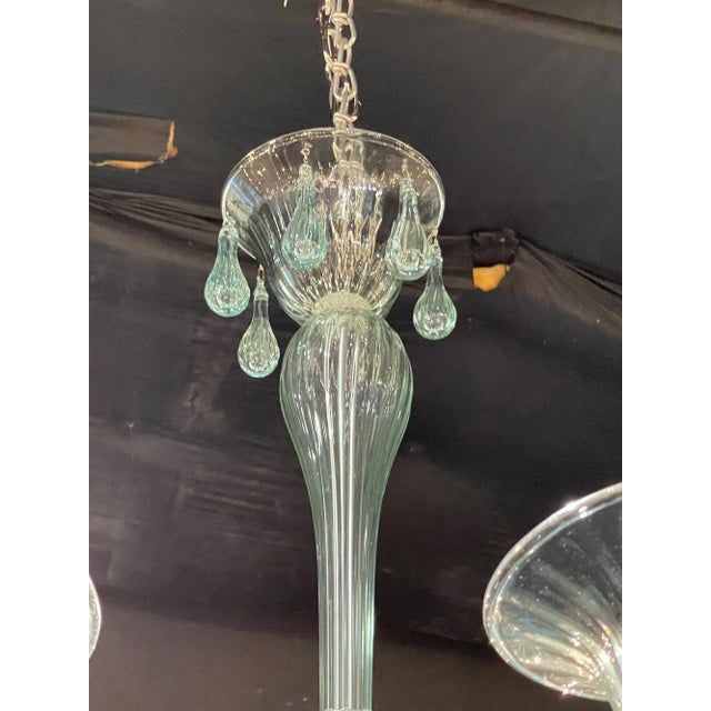 Modern Murano Glass 8 Light Chandelier in Fontana Green For Sale - Image 4 of 7