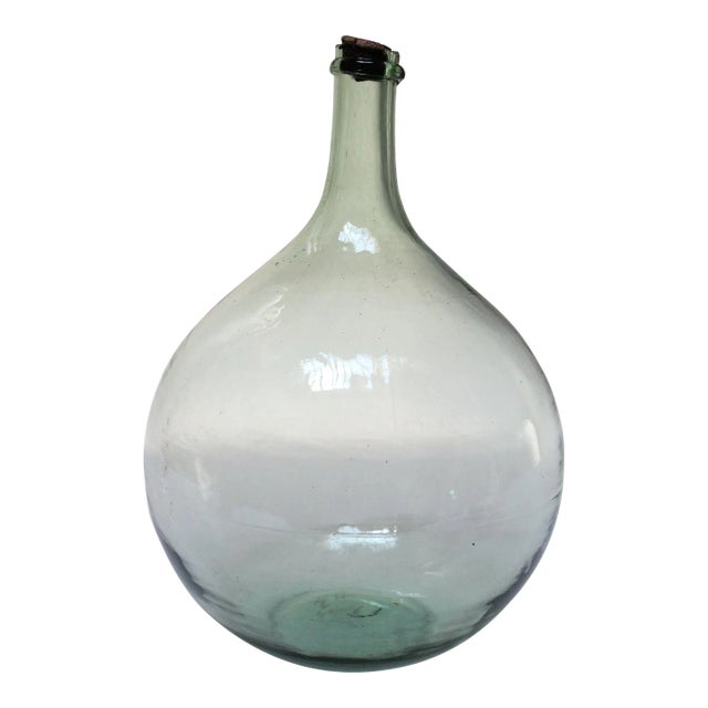 Vintage Bulbous-Form Light Green Demijohn With Cork Stopper For Sale