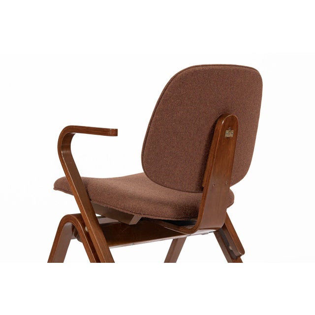 Pair Mid Century Brown Plywood Arm Chairs by Joe Atkinson for Thonet For Sale - Image 11 of 12