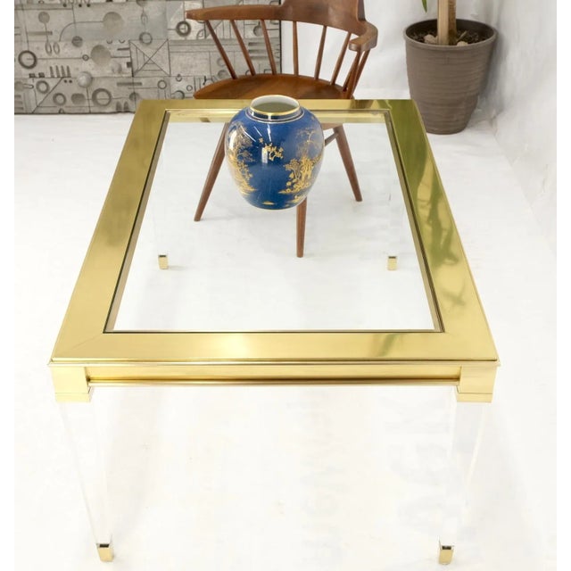 Large Mid Century Modern c.1970's Lucite Brass Glass Top Rectangle Coffee Table For Sale - Image 10 of 13