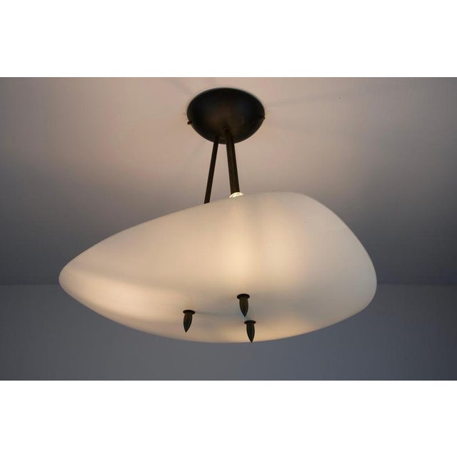 Mid-Century Modern Brass and Sculptural White Glass Pendant Lamp, Italy, 1960s For Sale - Image 9 of 12