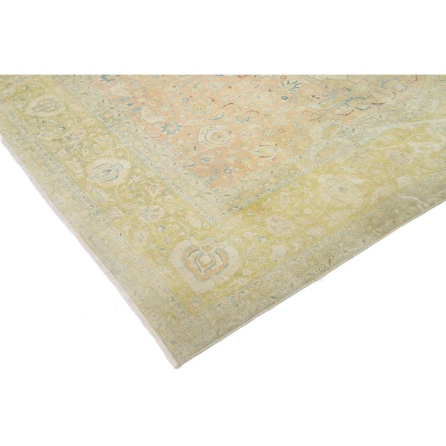 1910s Oversized Antique Persian Tabriz Wool Rug in Tan & Green With Floral Design For Sale - Image 5 of 11