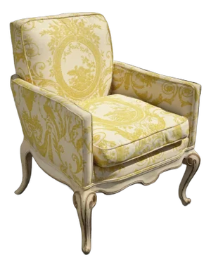 Vintage French Provincial Side Chair W Yellow Fabric and Down Cushion