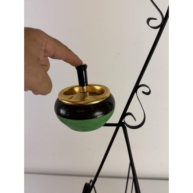 Floor-Standing Ashtray with Magazine Rack in Enameled Wrought Iron, 1950s For Sale - Image 6 of 10