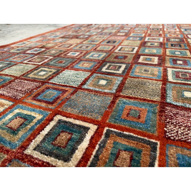 Brick Red Vintage Hand-Knotted Pakistani Gabbeh Wool Textile Art Rug For Sale - Image 8 of 12