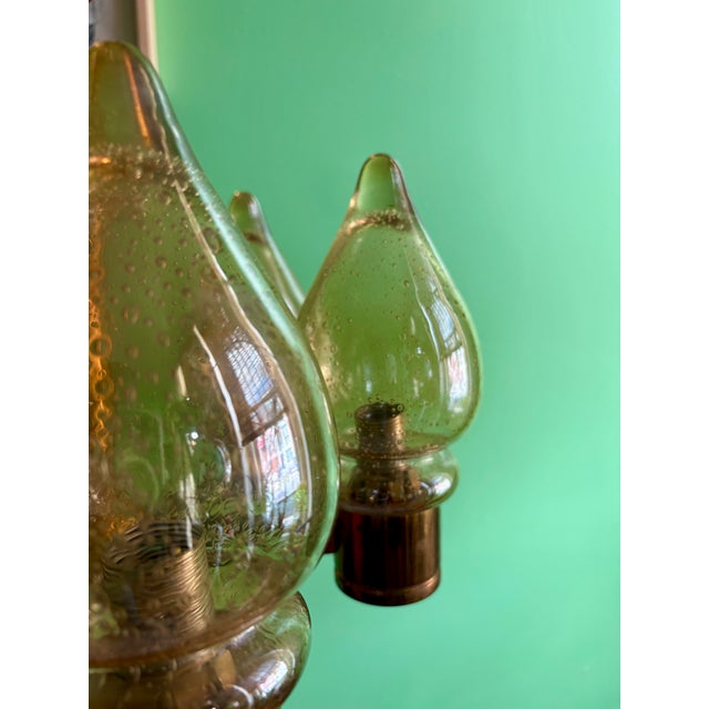 Mid-Century Modern Mid 20th Century Danish Modern Brass and Glass Chandelier For Sale - Image 3 of 13