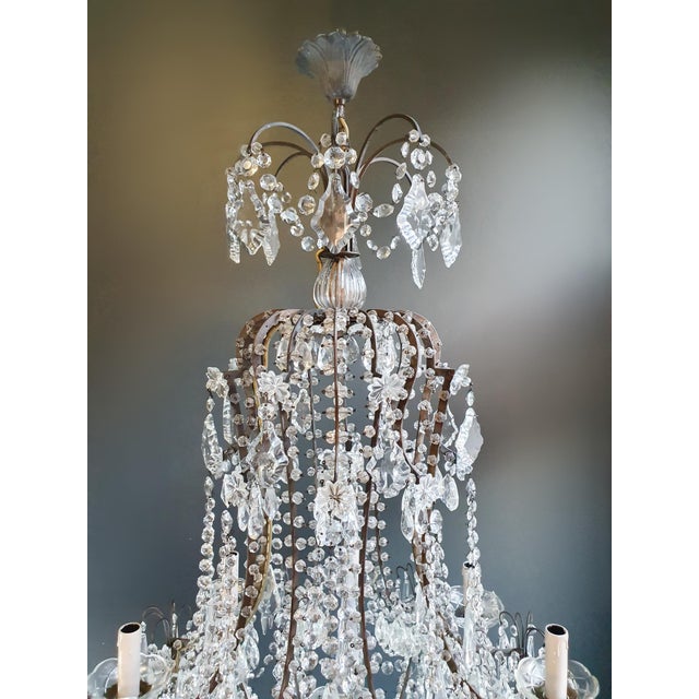 Black Beaded Brass Crystal Chandelier Antique For Sale - Image 8 of 11