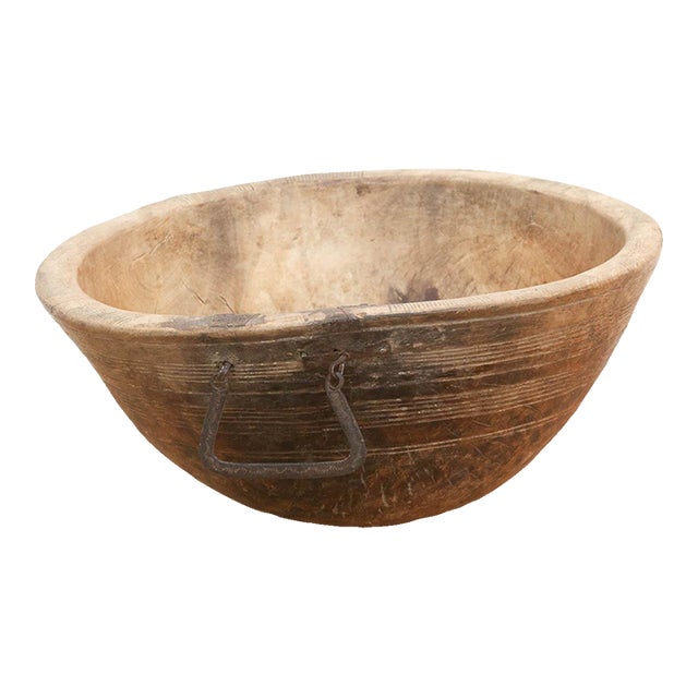 Antique African Bowl With Metal Handle For Sale