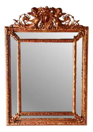 French Mirror in Gilded Wood with Cherubs