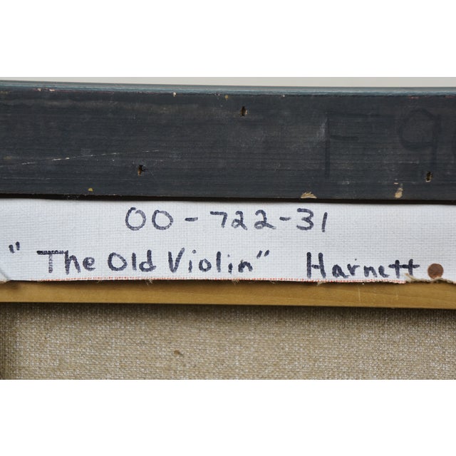 Wood The Old Violin Still Life Oil Painting After William Michael Harnett Framed 28" For Sale - Image 7 of 12
