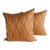 Golden Brown Woven Undulating Pattern Silk Square Decorative Pillows - Set of 2 For Sale