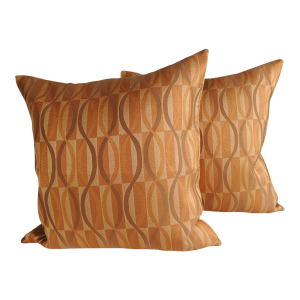 Golden Brown Woven Undulating Pattern Silk Square Decorative Pillows - Set of 2