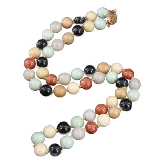 Gumps 14k Gold Clasp Jadeite Nephrite Jade Beads Necklace Multicolor Estate Vintage For Sale