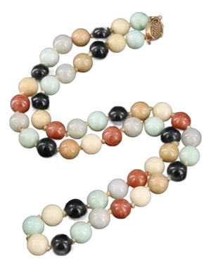 Gumps 14k Gold Clasp Jadeite Nephrite Jade Beads Necklace Multicolor Estate Vintage