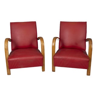 Vintage Italian Armchairs in Red Leather, 1950s, Set of 2 For Sale