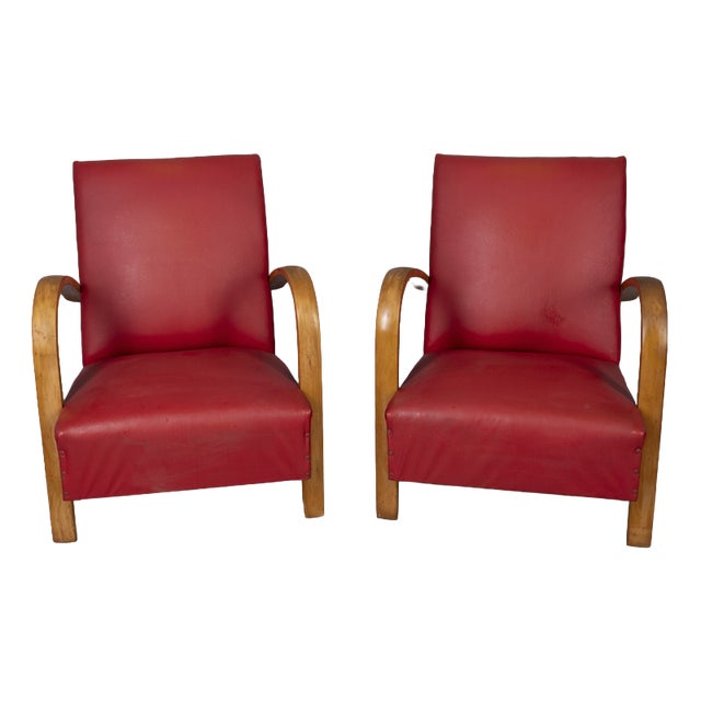 Vintage Italian Armchairs in Red Leather, 1950s, Set of 2 For Sale