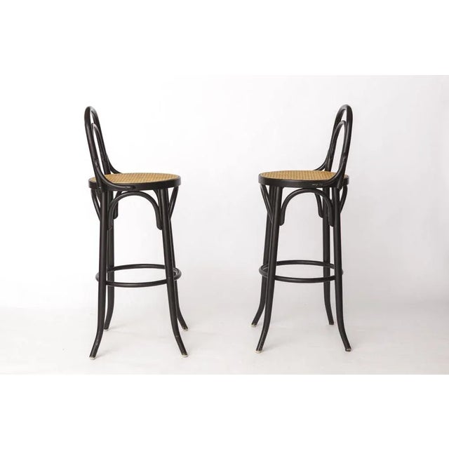 Wood Set of Vintage Italian Bentwood Bar Stools with Vienna Cane Seats, 1990s For Sale - Image 7 of 10