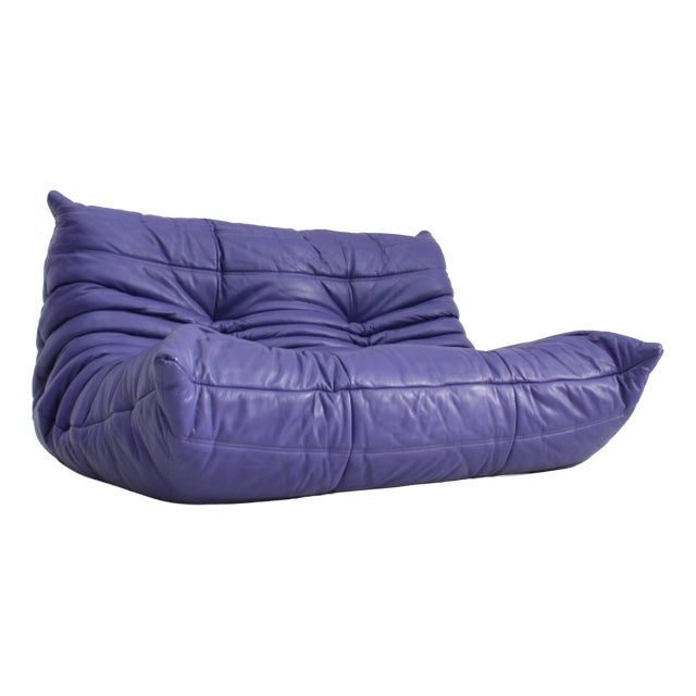 Vintage Purple Leather Togo 2-Seater Sofa from Ligne Roset, 1990s For Sale