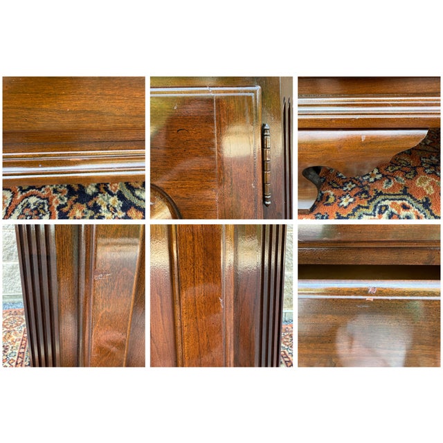 1980s Ethan Allen Georgian Court Solid Cherry 8 Drawer Low Dresser & Trifold Mirror (11-5223) For Sale - Image 17 of 18