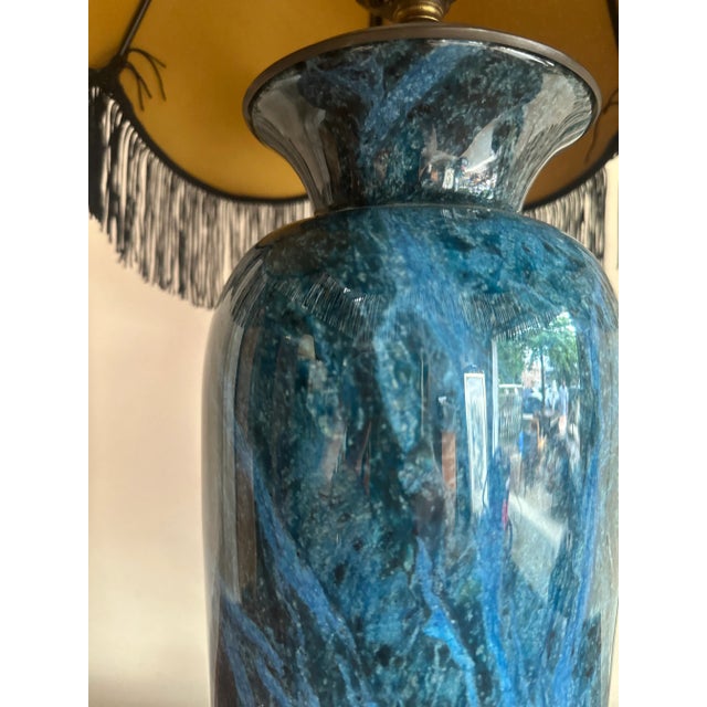 Monumental Blue Vintage Stone Vase Lamp (Shade Not Included) For Sale - Image 4 of 4