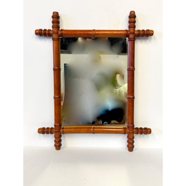 French Faux Bamboo Mirror 17" X 20" For Sale - Image 4 of 4