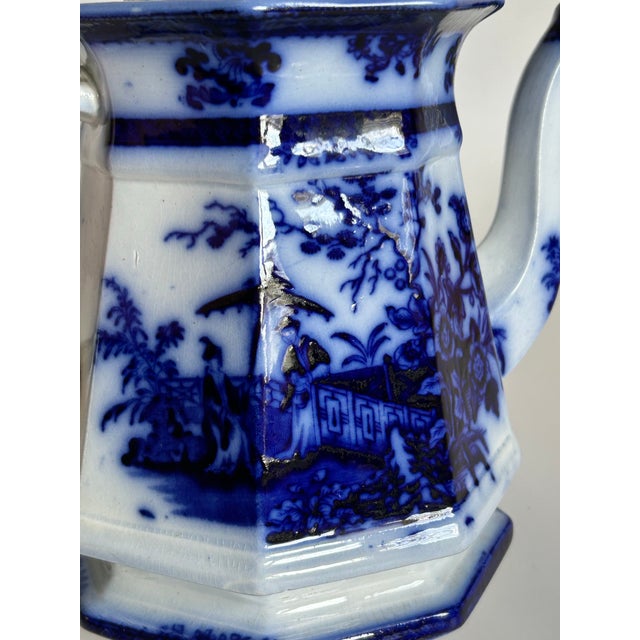 Early English Flow Blue “Amoy” Teapot by Davenport, Circa 1844 For Sale - Image 11 of 12
