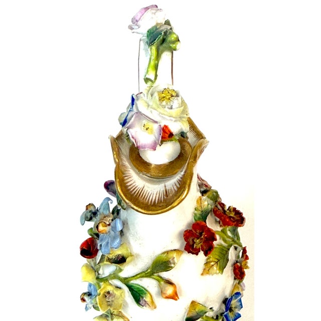 Meissen Applied Floral Porcelain Perfume Ewer Original Stopper, Germany, 1875 For Sale - Image 14 of 17