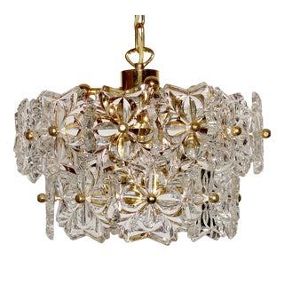 Gilded Brass and Crystal Glass Chandelier from Sölken Leuchten, 1970s For Sale