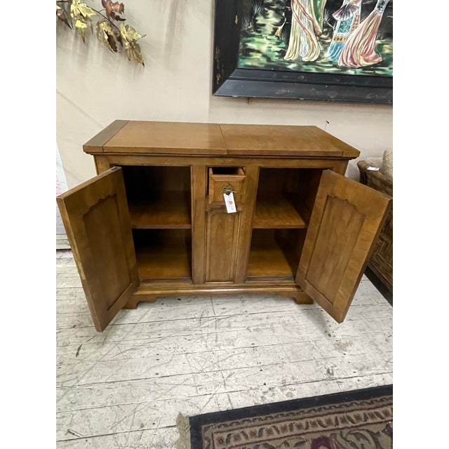 Wood Vintage French Provincial Drop-Leaf Bar Cabinet / Server With Storage For Sale - Image 7 of 8
