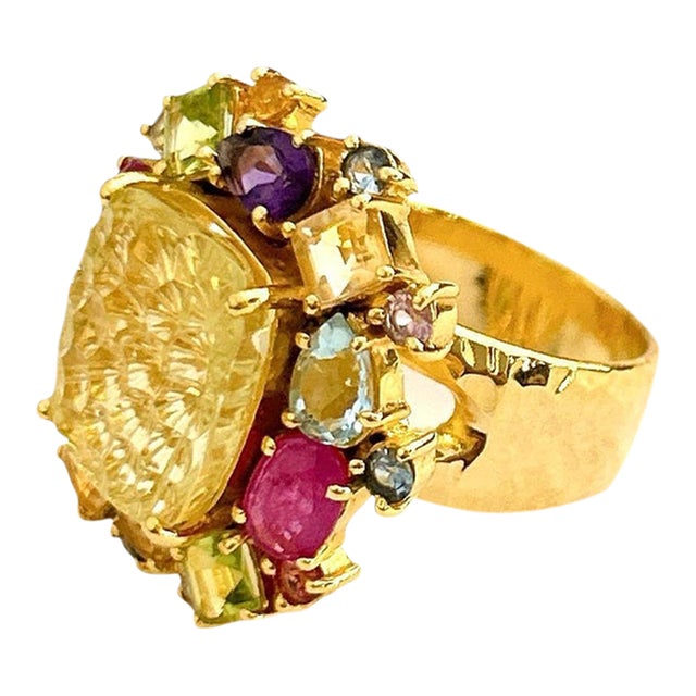 Bochic Candy Cocktail Multi Gem Ring Set in 18k Gold & Silver Size 5.5 For Sale