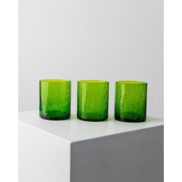 Vintage Green Crackle Murano Glass Decanter and Glasses, Italy, 1960s, Set of 4 For Sale - Image 3 of 11