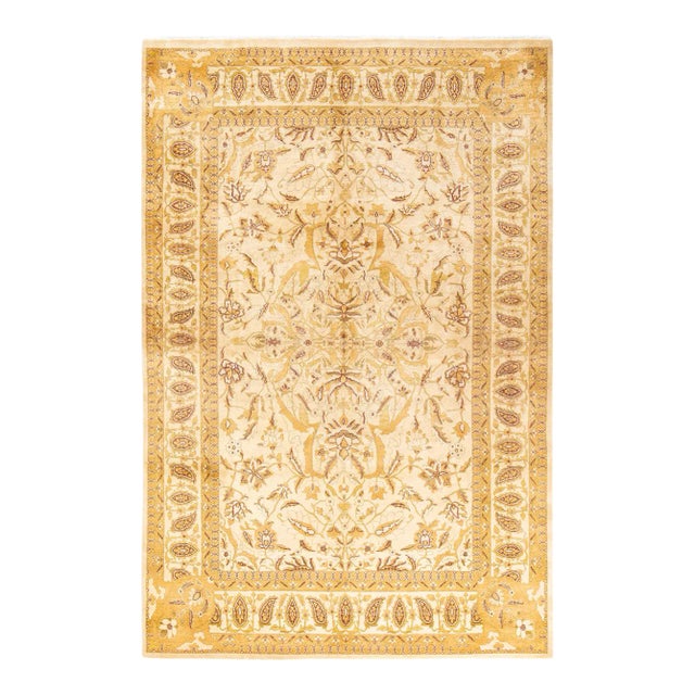 Vintage Moroccan Hand Knotted Wool Area Rug, Ivory - 6'1" X 9'3" For Sale