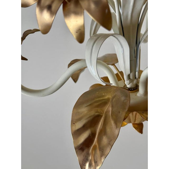 Hollywood Regency Cream and Gilt 3-Arm Chandelier with Floral Details, 1970 For Sale - Image 14 of 15