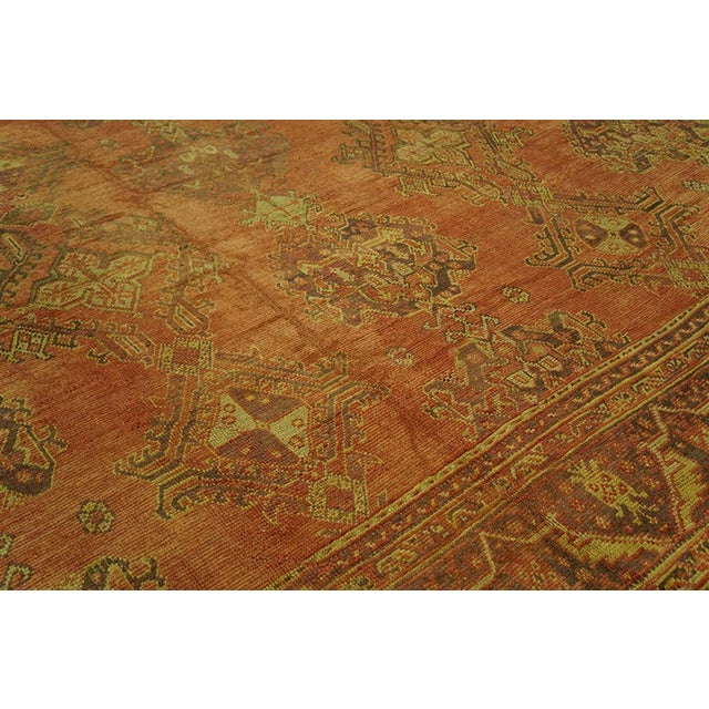 1900s Orange Salmon Geometric Antique Decorative Turkish Oushak Rug 17' X 19'8" Handknotted Wool Carpet For Sale - Image 4 of 7
