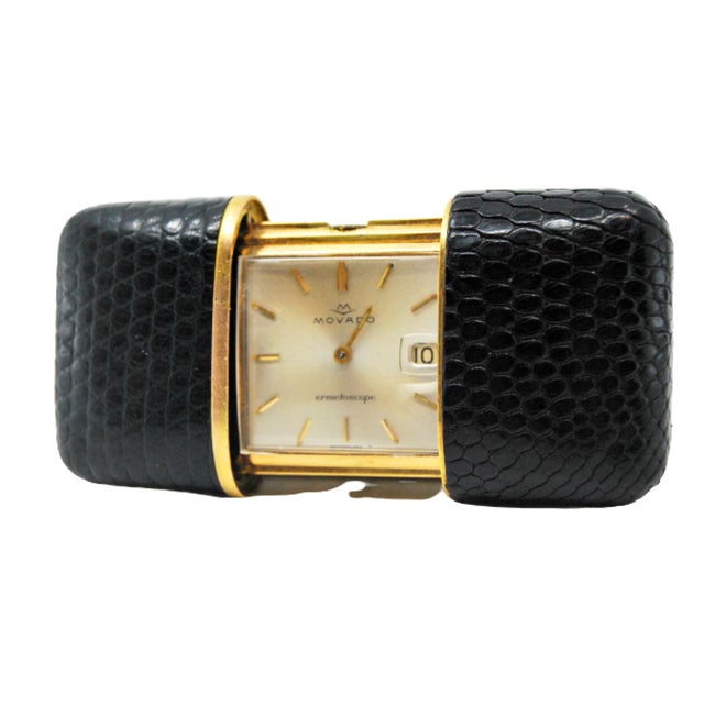 Metal Vintage Manual Winding Slide Travel Clock from Movado, 1960s For Sale - Image 7 of 7