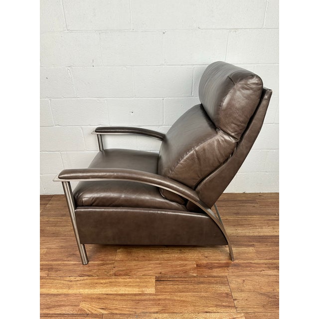 Animal Skin Ethan Allen Radius Taupe Leather Metal Frame Modern Recliner Chair For Sale - Image 7 of 11