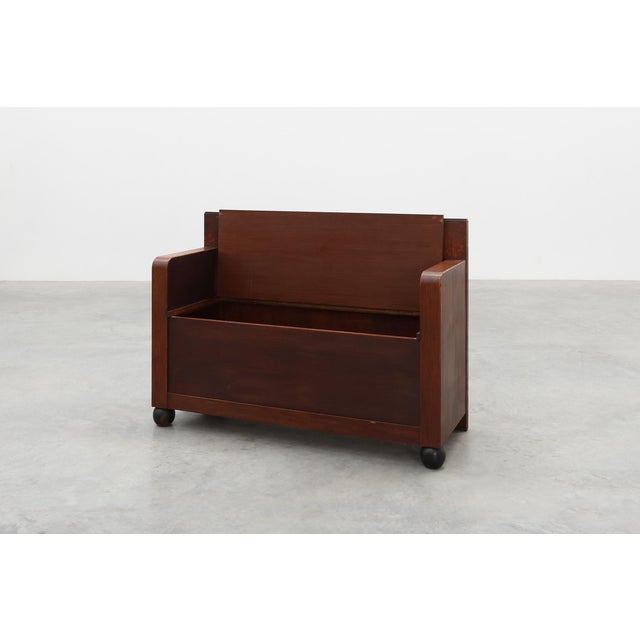 1920s Modernist Art Deco Bench with Lift-Top Storage Seat in Oak, Belgium, 1920s For Sale - Image 5 of 18