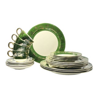 1950s Homer Laughlin Green Gold Grapevine Leaf 20-Piece Dinnerware Set Service 4 For Sale