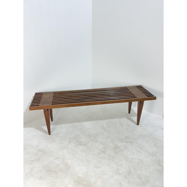 Teak slatted bench in the Reguitti style, 1960 Good condition, some people also use it as a coffee table. Width 140 cm...