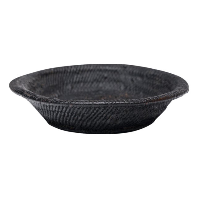 Chinese Black Lacquer Woven Plate, C. 1900 For Sale