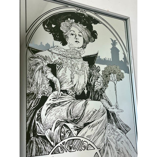 Vintage Art Nouveau Mirror with Christmas Noel Motif by Alphonse Mucha, 1960s For Sale - Image 14 of 16