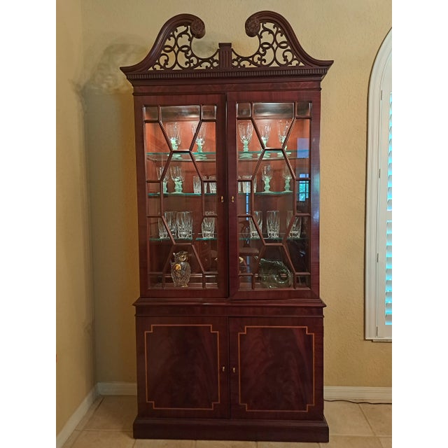 Traditional Councill Dining Room Regency Display Cabinet With Pierced Pediment/Late 20th Century For Sale - Image 3 of 12