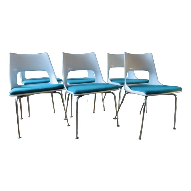 White Chairs with Turquoise Slabs by Kay Korving, Denmark, 1975, Set of 6 For Sale