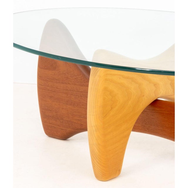 Mid 20th Century Noguchi Style Glass Top & Wood Coffee Table For Sale - Image 5 of 8