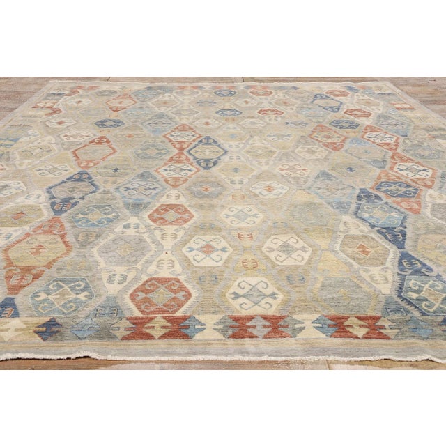 Light Gray Vintage Modern Tribal Oushak Rug - 09'11 X 12'11 For Sale - Image 8 of 9