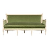 French Louis XVI Style Painted Canapé in Moss Green Velvet, Provence For Sale